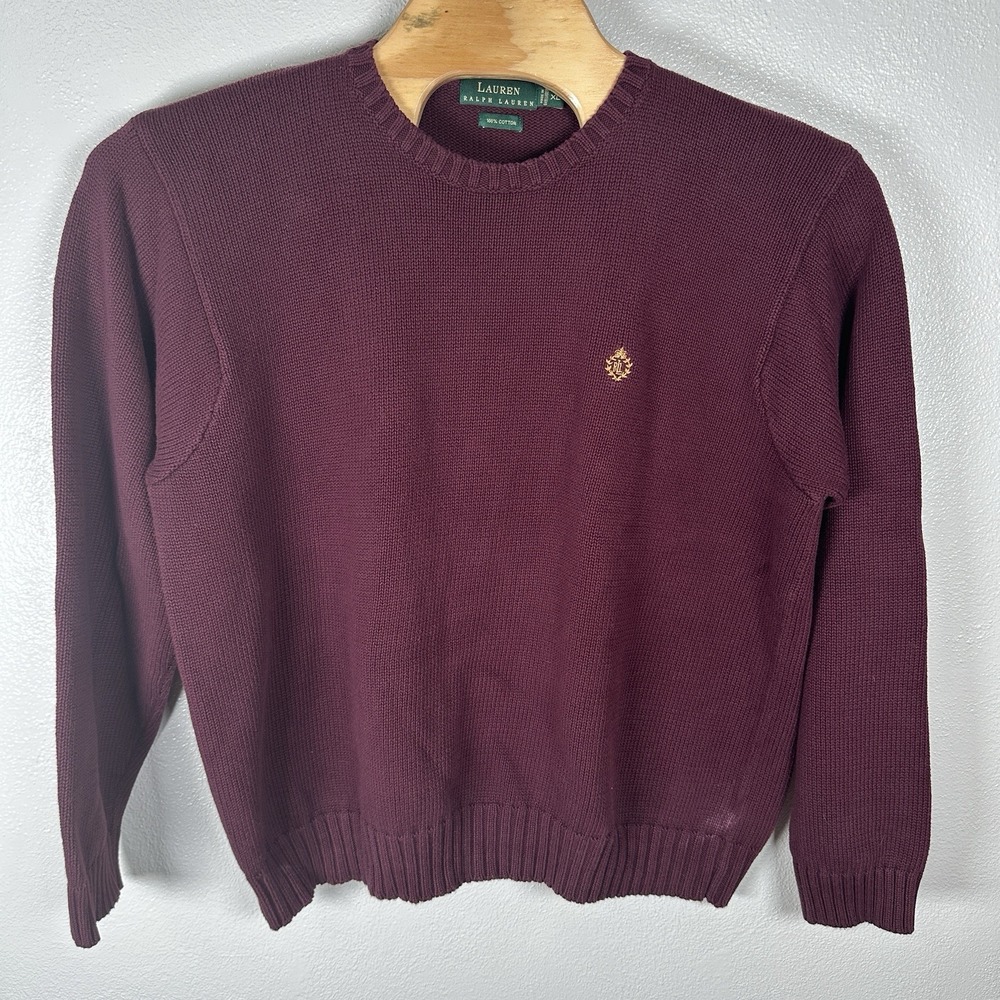 Lauren Ralph Lauren Sweater Womens Size XL Wine Cotton Knit Crest Logo Pullover